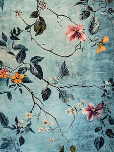 蓝底花卉复古风墙纸图案