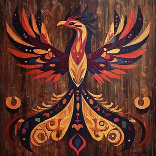 木上绚丽凤凰图腾艺术画