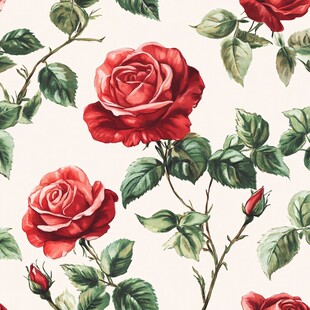 复古风红玫瑰花卉图案