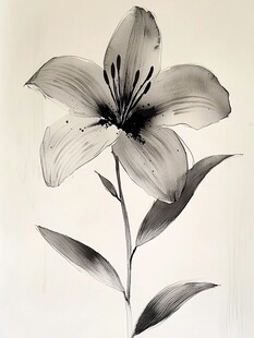 水墨风格百合花艺术插画