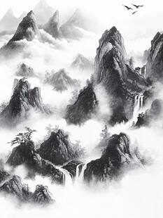 水墨山水间 飞鸟伴云行