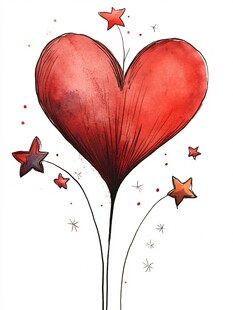 爱心花朵与闪耀星星插画