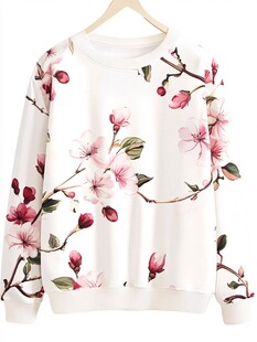 花卉印花女士白色卫衣