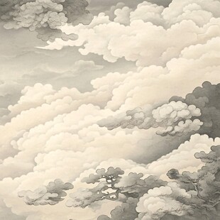 水墨云海间的松景图