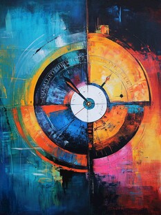 抽象多彩时钟艺术画作