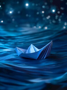 夜海纸船 梦幻漂浮之景