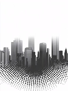 黑白城市建筑点状背景图