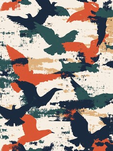 飞鸟涂鸦风抽象图案设计