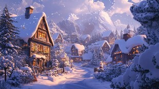 冬日雪中小镇梦幻景象