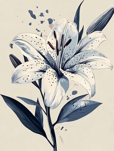 水墨风百合花插画