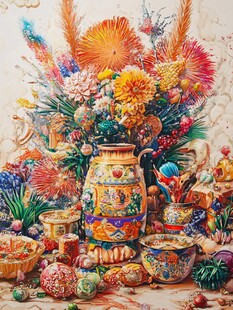 绚丽多彩的花卉与瓷瓶组合