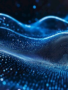 蓝色粒子波动科技背景图