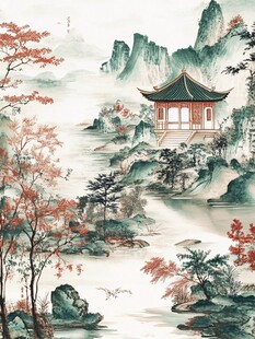 中式山水亭阁诗意画卷