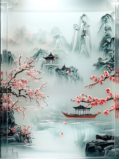 水墨山水间的春日泛舟景