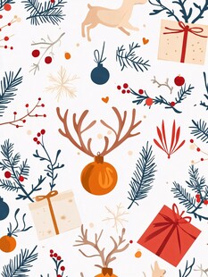 圣诞元素无缝图案设计