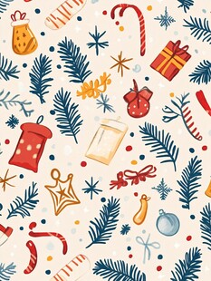 圣诞元素水彩风无缝图案