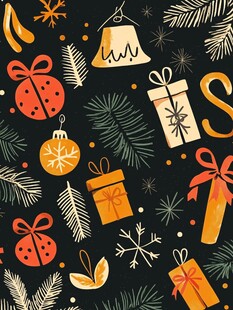 圣诞元素手绘图案背景图