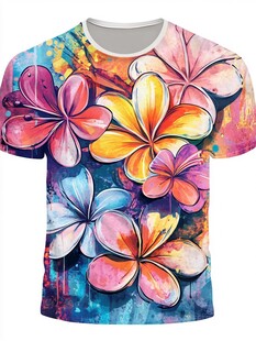 花卉图案彩色时尚T恤