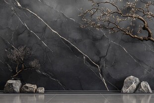 水墨风大理石与枯树景观