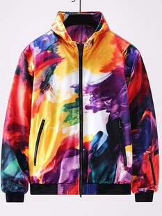 多彩印花连帽拉链运动夹克