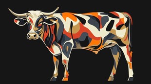 抽象风格多彩花纹牛形象