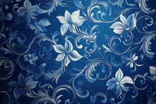 蓝色花卉复古花纹背景图