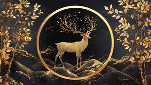 金色麋鹿的梦幻森林图景