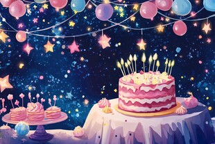 梦幻星空下的生日蛋糕派对