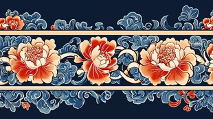 中式牡丹云纹传统装饰图案