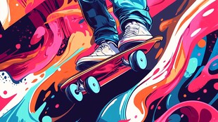 炫酷滑板少年动感瞬间