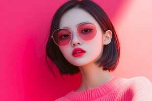 粉色系时尚酷感短发女郎