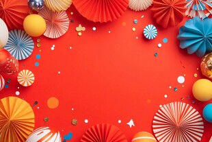 红色背景的多彩节庆装饰