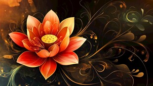 梦幻红莲花与华丽纹饰