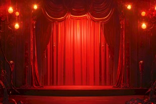 红色舞台幕布与暖黄灯光