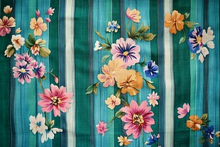 绿底条纹花卉精美图案