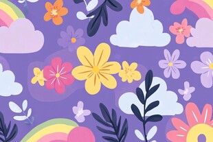 梦幻花卉彩虹云朵背景图