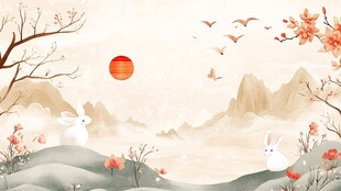 春日山野双兔伴飞禽图