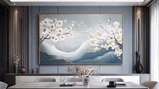 中式客厅的唯美花卉挂画