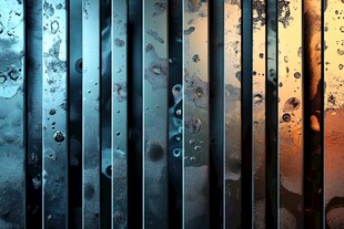 雨中金属百叶窗上的水珠