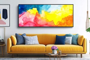 多彩客厅沙发与艺术挂画