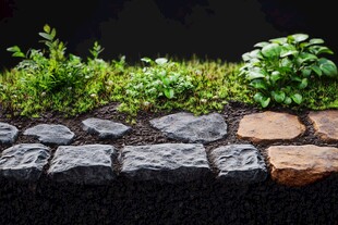 石砌小径旁的绿植景致