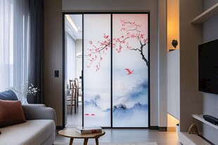 中式水墨风客厅移门装饰