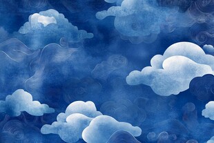 梦幻蓝色云海中式背景图