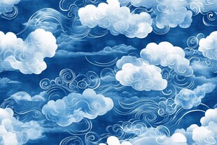 中式蓝白祥云无缝图案