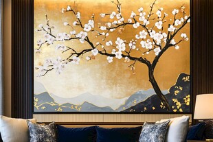 中式客厅的梅花山水挂画