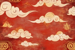 中式古风祥云红色背景图