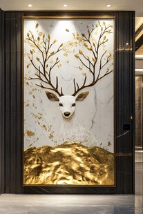 金枝白鹿玄关艺术装饰画