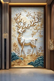 金鹿瑞景玄关艺术浮雕画
