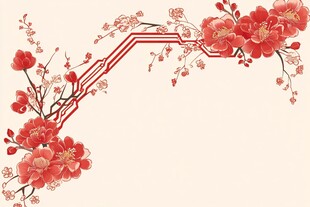 红梅花枝中式边框图案