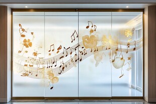 梦幻音符花朵艺术玻璃门